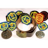 Russian Soviet type uniform belt, patches, medallion etc. P&P Group 1 (£14+VAT for the first lot and