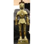 Brass and brassed metal knight, H: 132 cm. Not available for in-house P&P, contact Paul O'Hea at