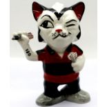 Lorna Bailey cat Dart Player, H: 14 cm. P&P Group 2 (£18+VAT for the first lot and £3+VAT for