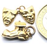 9ct gold mask and boot charms,boot L: 14 mm, combined 3.6g. P&P Group 1 (£14+VAT for the first lot
