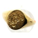 9ct gold engraved gents signet ring, size U, 10.9g. P&P Group 1 (£14+VAT for the first lot and £1+