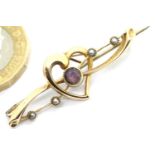 15ct gold pearl and stone set brooch, L: 44 mm, 1.9g. P&P Group 1 (£14+VAT for the first lot and £