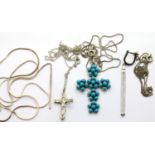 Four silver pendant necklaces, including a cross, combined 22g. P&P Group 1 (£14+VAT for the first