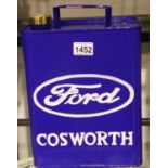 Blue Ford 5L Cosworth petrol can. P&P Group 2 (£18+VAT for the first lot and £3+VAT for subsequent