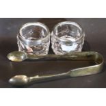 George V Victorian pair of hallmarked silver rimmed open glass salts and a pair of hallmarked