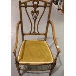 Boxwood inlaid walnut armchair with upholstered pad seat. Not available for in-house P&P, contact