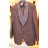 Gents Burtons evening suit with watered silk lapels, polyester/wool mix, no size label but jacket