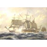 Kenneth Jepson (1932-1998) print of sailing ships Man o War by signed in pencil lower right with