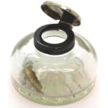 Vintage glass and stainless steel lidded desk inkwell, D: 8 cm. P&P Group 1 (£14+VAT for the first