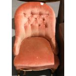 Small Victorian upholstered buttoned spoon back chair. Not available for in-house P&P, contact