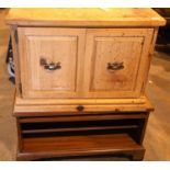 Mahogany TV stand and a pine two door cupboard. Not available for in-house P&P, contact Paul O'Hea