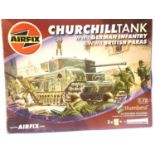Airfix 1:72 scale plastic kit Churchill tank with German infantry and British Para's figures, as