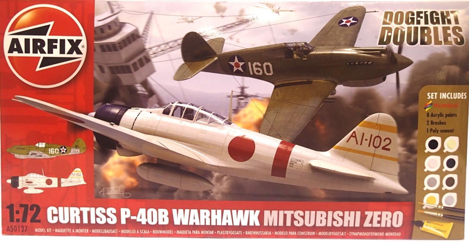 Airfix 1:72 scale dogfight double plastic kit Curtiss 1-40B warhawk and Mitsubishi Zero as new/