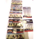 Bachmann accessory packs x7; shopping figures, station staff, construction workers, site tools,