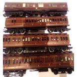 Three Hornby LMS Clerestory coaches and a Bachmann coach. P&P Group 1 (£14+VAT for the first lot and
