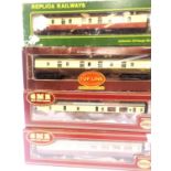 Airfix - Cornish Riviera coaches x2, Hornby MK1 parcels - choc/cream, Replica MK1 BR crimson/