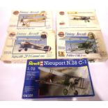Airfix 1:72 scale Sopwith camel, Fokker triplane, Sopwith pup, Bristol F2B and Revell Nieuport,