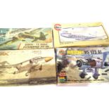 Airfix 1:72 scale kits x4, Henschel, Buccaneer, Junkers JU88, DH Heron, poor-fair boxes, contents