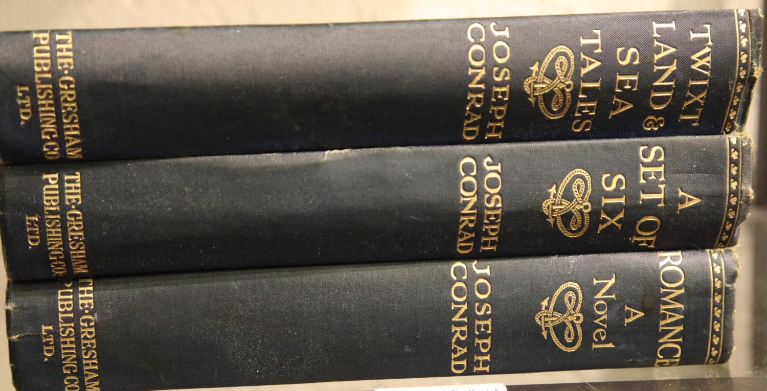 Three Gresham Publishing Joseph Conrad novels, Twixt, Land at Sea, a set of six and Romance. P&P
