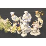 Collection of mixed figurines including five Dresden pieces. P&P Group 3 (£25+VAT for the first