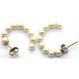 Pair of 9ct gold and genuine pearl hoop earrings, D: 15 mm. P&P Group 1 (£14+VAT for the first lot