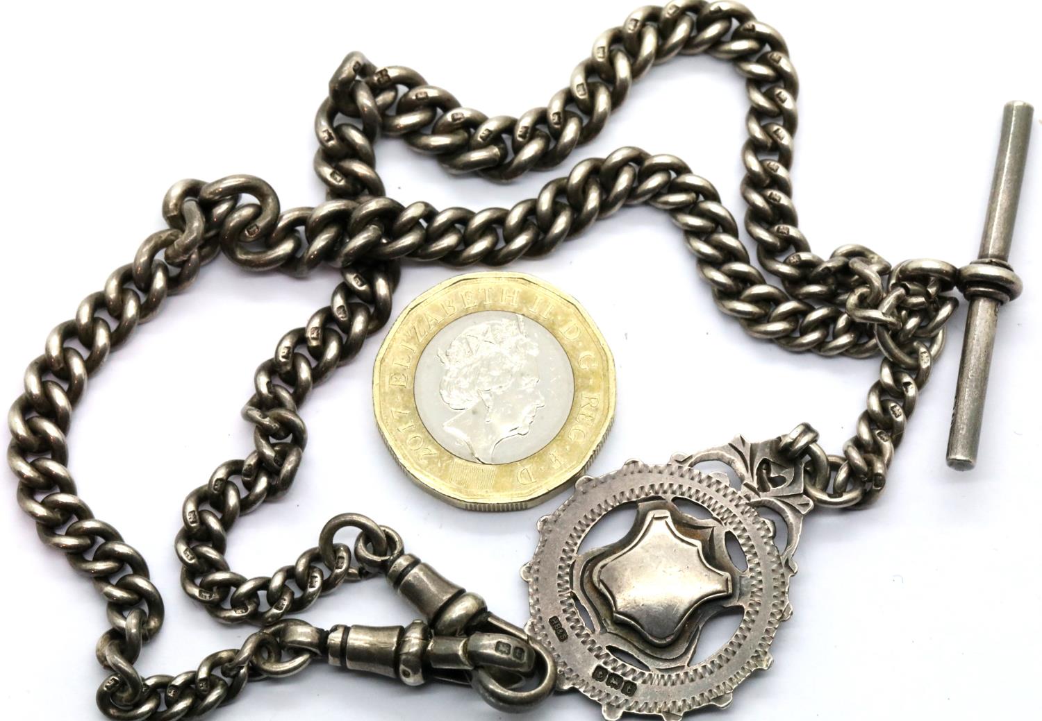 Silver Albert chain and fob Birmingham assay marks, 46g. P&P Group 1 (£14+VAT for the first lot