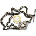 Silver Albert chain and fob Birmingham assay marks, 46g. P&P Group 1 (£14+VAT for the first lot