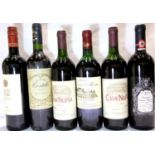 Six bottles of mixed red wine, Not available for in-house P&P, contact Paul O'Hea at Mailboxes on