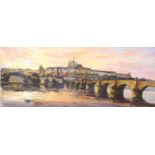 Attributed to Veronika Benoni (Czech contemporary) oil on board, view of Carcassonne, signed lower