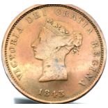 New Brunswick trade Penny Token - 1843 - Queen Victoria. P&P Group 1 (£14+VAT for the first lot