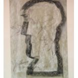 John Thompson (British, 1924-2011), mixed media, Brown Head, 40 x 30 cm, with photograph of the