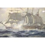 Kenneth Jepson (1932-1998) print of sailing ships Man o War by signed in pencil lower right with