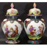 Pair of hand painted Vienna lidded ginger jars, H: 35 cm. P&P Group 3 (£25+VAT for the first lot and