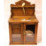 Oak smokers cabinet, key in top drawer, H: 42 cm. Not available for in-house P&P, contact Paul O'Hea