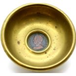 George II 1748 halfpenny set in a brass bowl. P&P Group 1 (£14+VAT for the first lot and £1+VAT