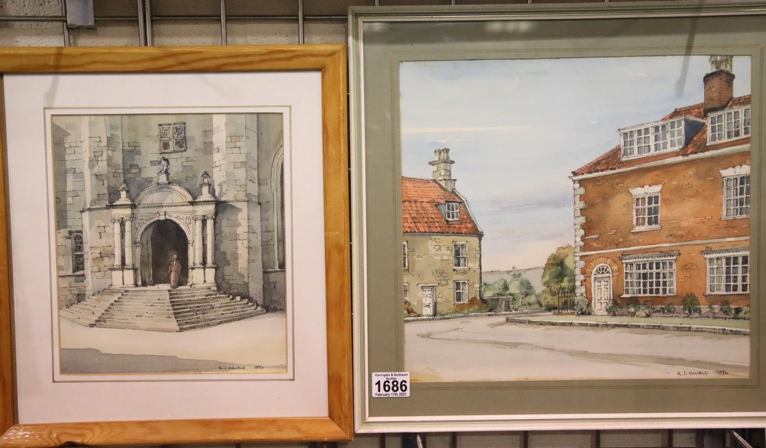 Robert J Double FRIBA (b.1916), two watercolours, largest 32 x 32 cm. Not available for in-house P&