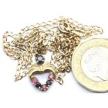 9ct gold emerald and sapphire necklace, 3.5g. Pendant L: 15 mm, Chain L: 50 cm. P&P Group 1 (£14+VAT
