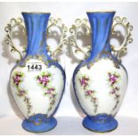 Pair of French Limoges twin handled vases, H: 28 cm. P&P Group 3 (£25+VAT for the first lot and £5+
