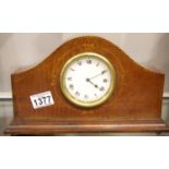 Mahogany cased mantel clock with border inlay, Not available for in-house P&P, contact Paul O'Hea at