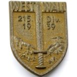 WWII German 215th Infantry Div West Wall Hat Badge. P&P Group 1 (£14+VAT for the first lot and £1+