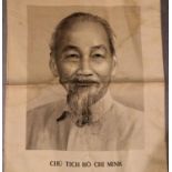 Vietnam War Era Fabric Ho Chi Minh Portrait. Every house and hut had to display his picture. The