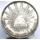 1904 silver Mexican peso. P&P Group 1 (£14+VAT for the first lot and £1+VAT for subsequent lots)