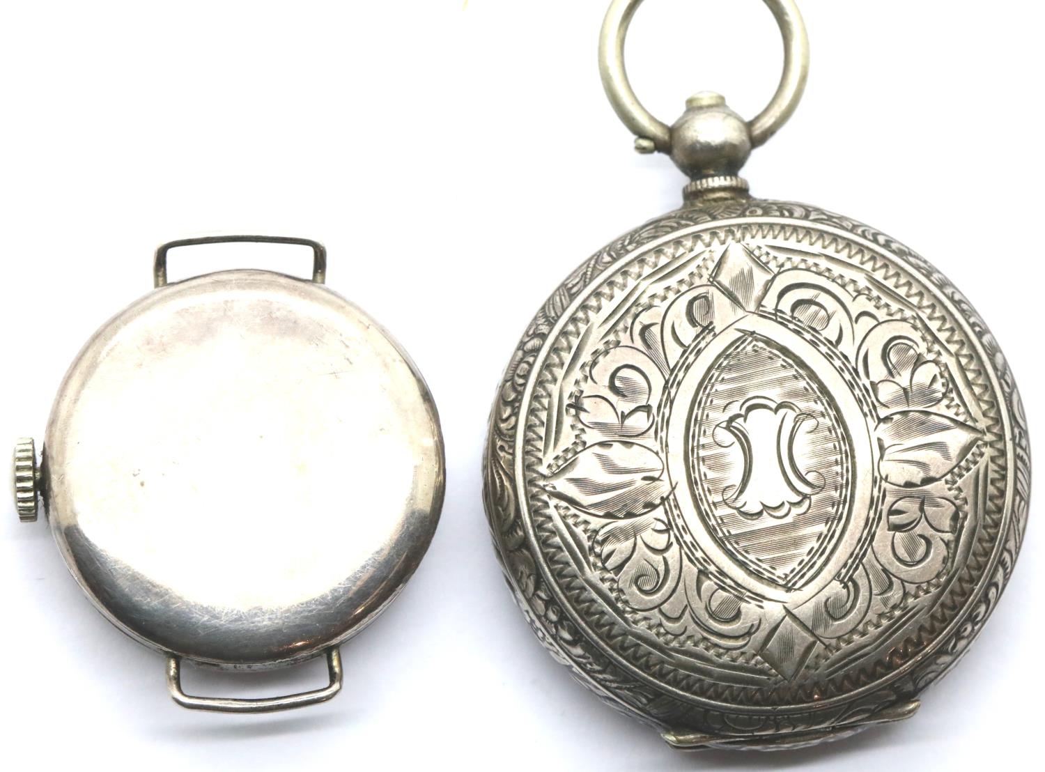 Continental silver ladies fob watch (working) complete with a silver Trench watch head. P&P Group - Image 3 of 3