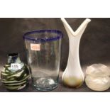 Four studio glass vases. P&P Group 3 (£25+VAT for the first lot and £5+VAT for subsequent lots)