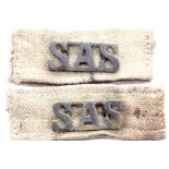 WWII Theatre made S.A.S Shoulder Titles on Hand Sewn Sliders. P&P Group 1 (£14+VAT for the first lot