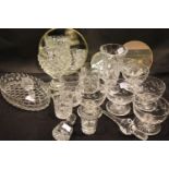 Collection of assorted crystal including five Webb sorbet glasses, a Waterford Crystal bowl and