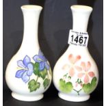 Two Moorcroft white ground vases, H: 16 cm. P&P Group 2 (£18+VAT for the first lot and £3+VAT for