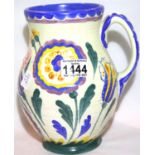 1930s Crown Ducal single handled Art Deco jug in the style of Charlotte Rhead but unsigned, H: 21