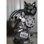 Steampunk style cat, H: 24 cm. P&P Group 2 (£18+VAT for the first lot and £3+VAT for subsequent