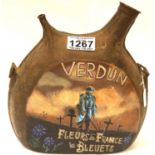 WWI French Water Bottle with Post War Painted Memorial. P&P Group 1 (£14+VAT for the first lot